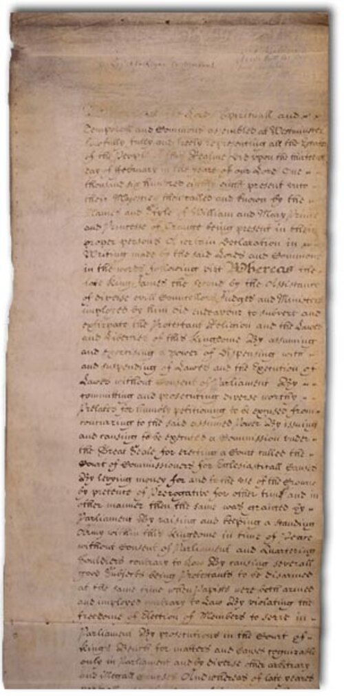 Manuscript of the English Bill of Rights, 1689